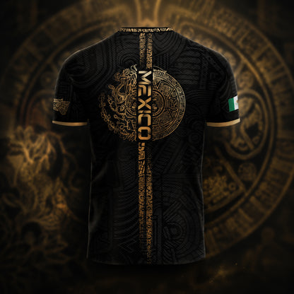 SJ-338-Mexico Concept Soccer Jersey Collection, Aztec Calendar Gold Print Athletic Sportswear Apparel Set FREE SHIPING