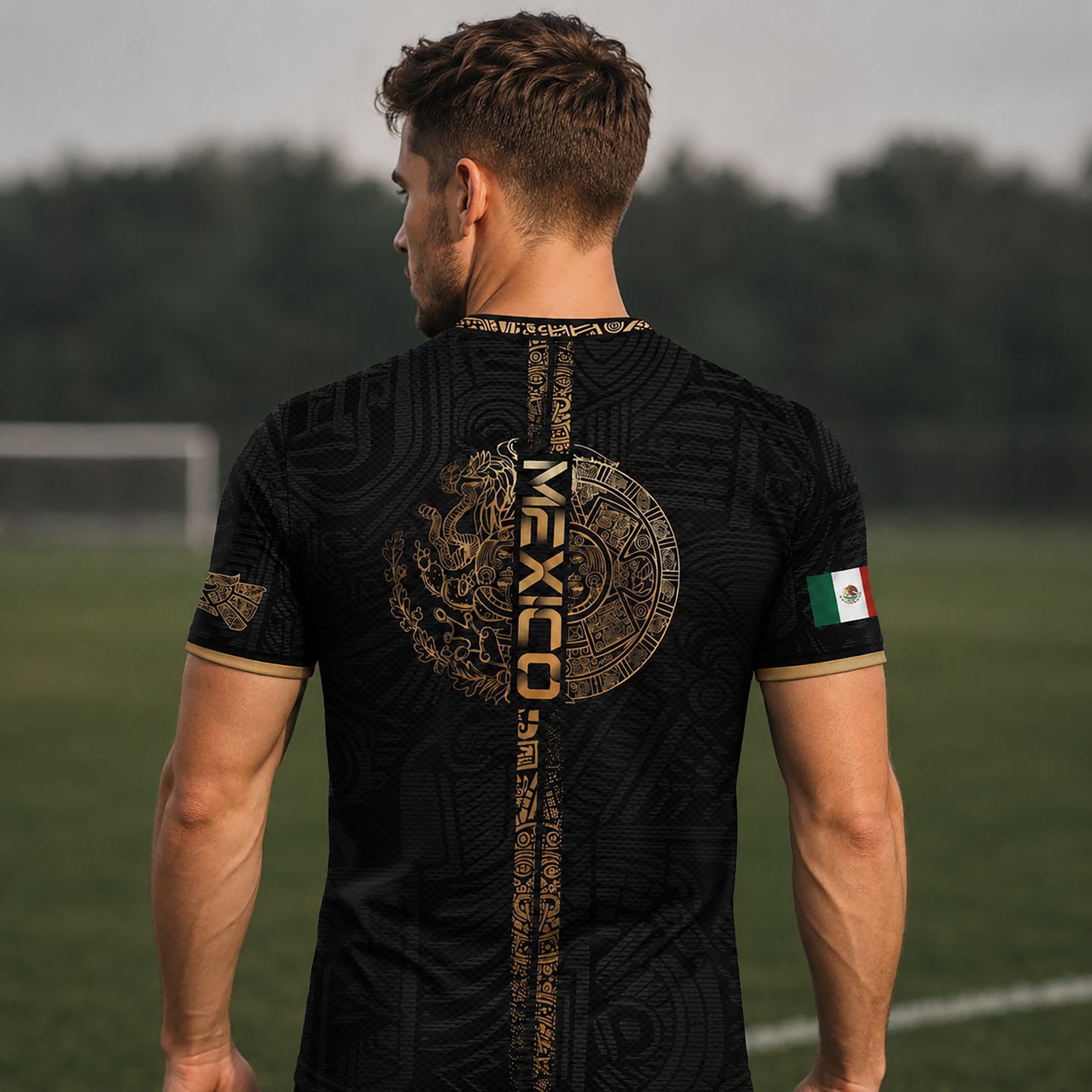 SJ-338-Mexico Concept Soccer Jersey Collection, Aztec Calendar Gold Print Athletic Sportswear Apparel Set FREE SHIPING