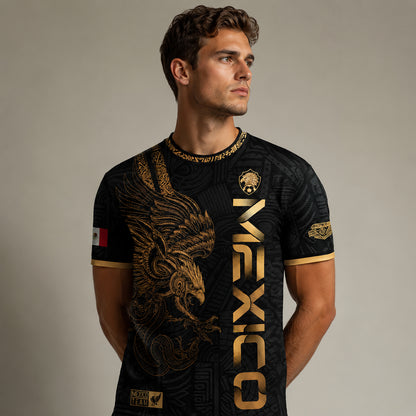 SJ-338-Mexico Concept Soccer Jersey Collection, Aztec Calendar Gold Print Athletic Sportswear Apparel Set FREE SHIPING