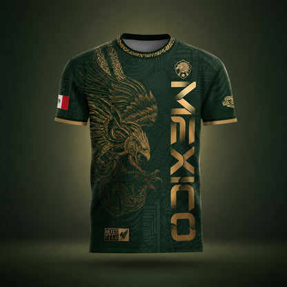 SJ-338-Mexico Concept Soccer Jersey Collection, Aztec Calendar Gold Print Athletic Sportswear Apparel Set FREE SHIPING