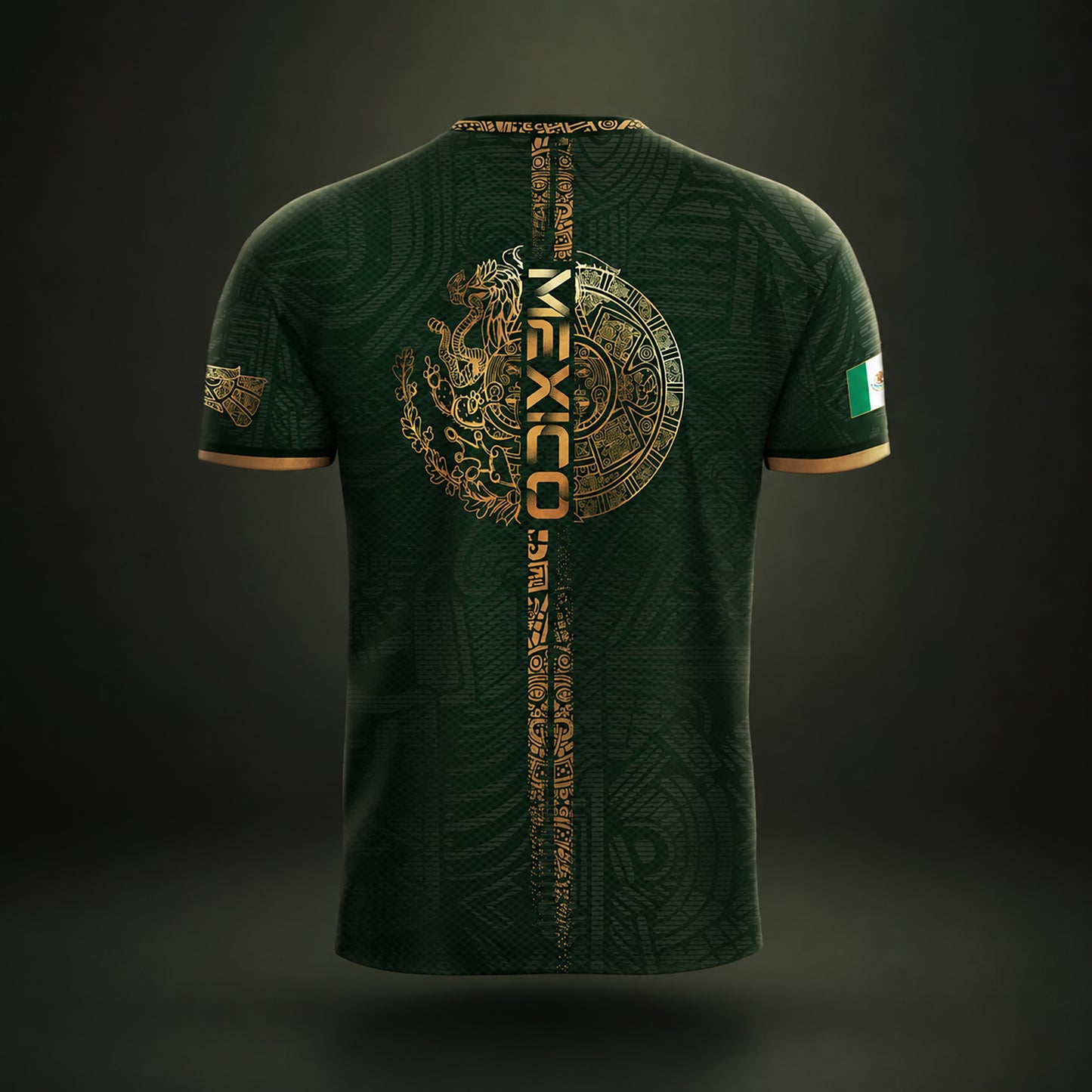 SJ-338-Mexico Concept Soccer Jersey Collection, Aztec Calendar Gold Print Athletic Sportswear Apparel Set FREE SHIPING