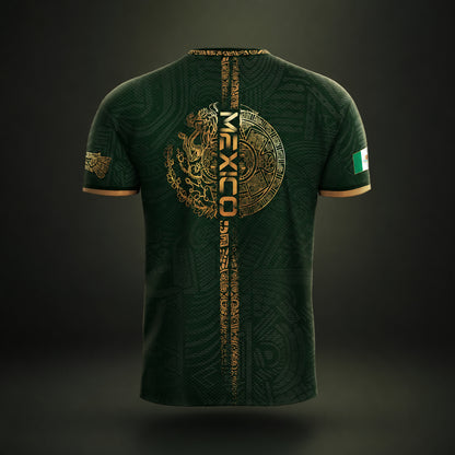 SJ-338-Mexico Concept Soccer Jersey Collection, Aztec Calendar Gold Print Athletic Sportswear Apparel Set FREE SHIPING
