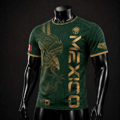 SJ-338-Mexico Concept Soccer Jersey Collection, Aztec Calendar Gold Print Athletic Sportswear Apparel Set FREE SHIPING