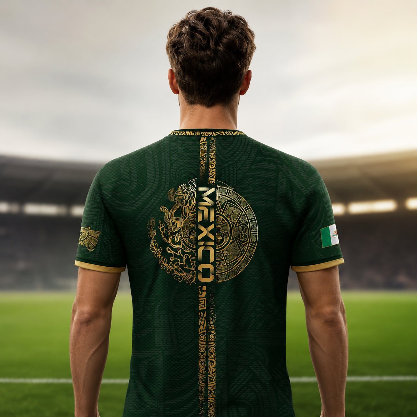 SJ-338-Mexico Concept Soccer Jersey Collection, Aztec Calendar Gold Print Athletic Sportswear Apparel Set FREE SHIPING