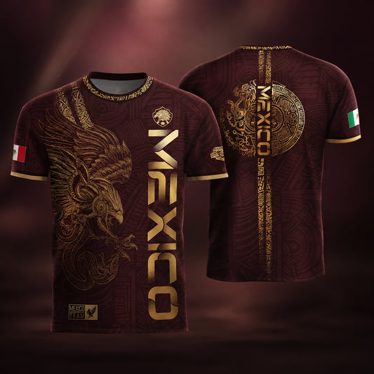 SJ-338-Mexico Concept Soccer Jersey Collection, Aztec Calendar Gold Print Athletic Sportswear Apparel Set FREE SHIPPING