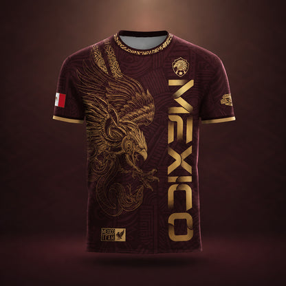 SJ-338-Mexico Concept Soccer Jersey Collection, Aztec Calendar Gold Print Athletic Sportswear Apparel Set FREE SHIPING