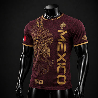 SJ-338-Mexico Concept Soccer Jersey Collection, Aztec Calendar Gold Print Athletic Sportswear Apparel Set FREE SHIPING