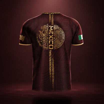 SJ-338-Mexico Concept Soccer Jersey Collection, Aztec Calendar Gold Print Athletic Sportswear Apparel Set FREE SHIPING