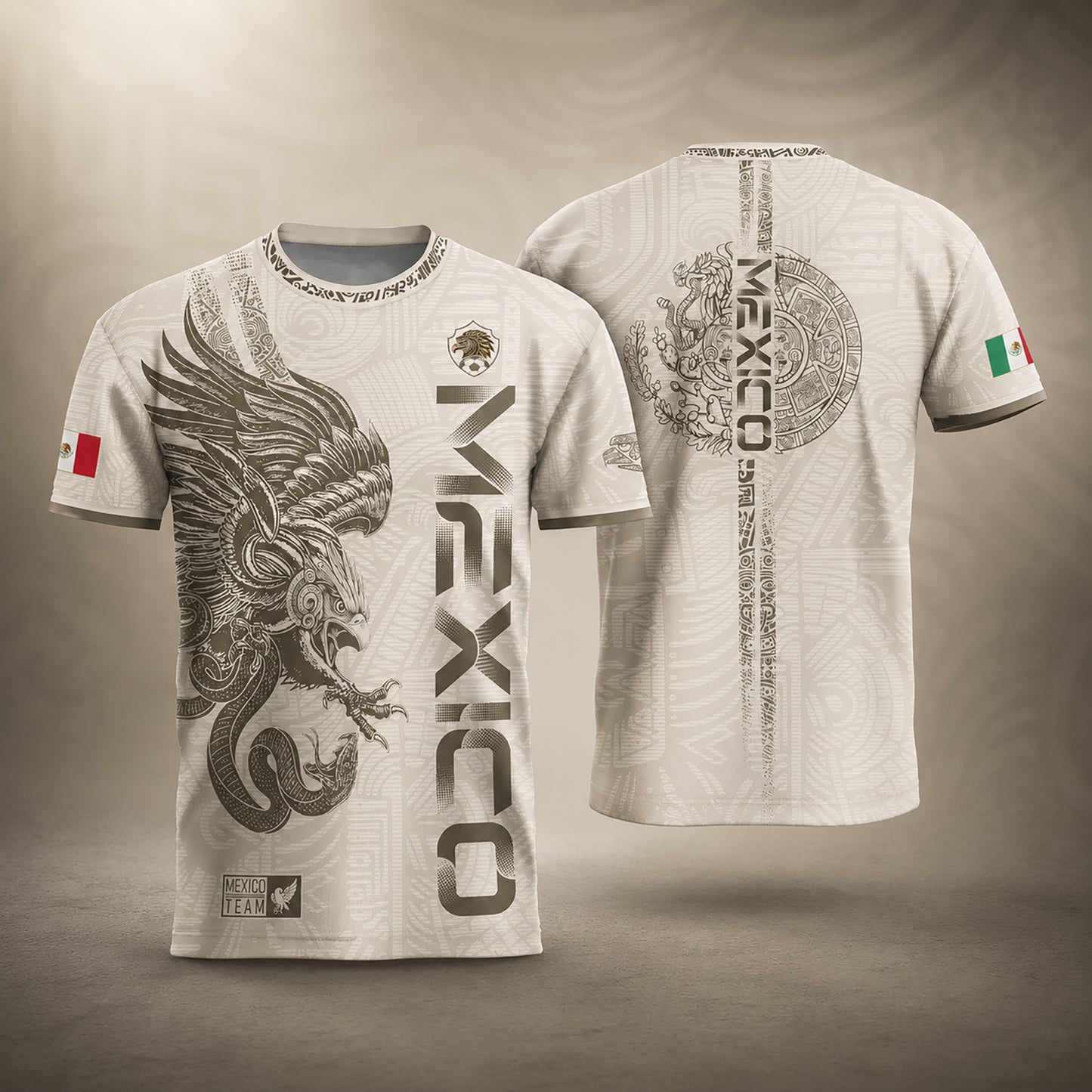 SJ-338-Mexico Concept Soccer Jersey Collection, Aztec Calendar Gold Print Athletic Sportswear Apparel Set FREE SHIPING
