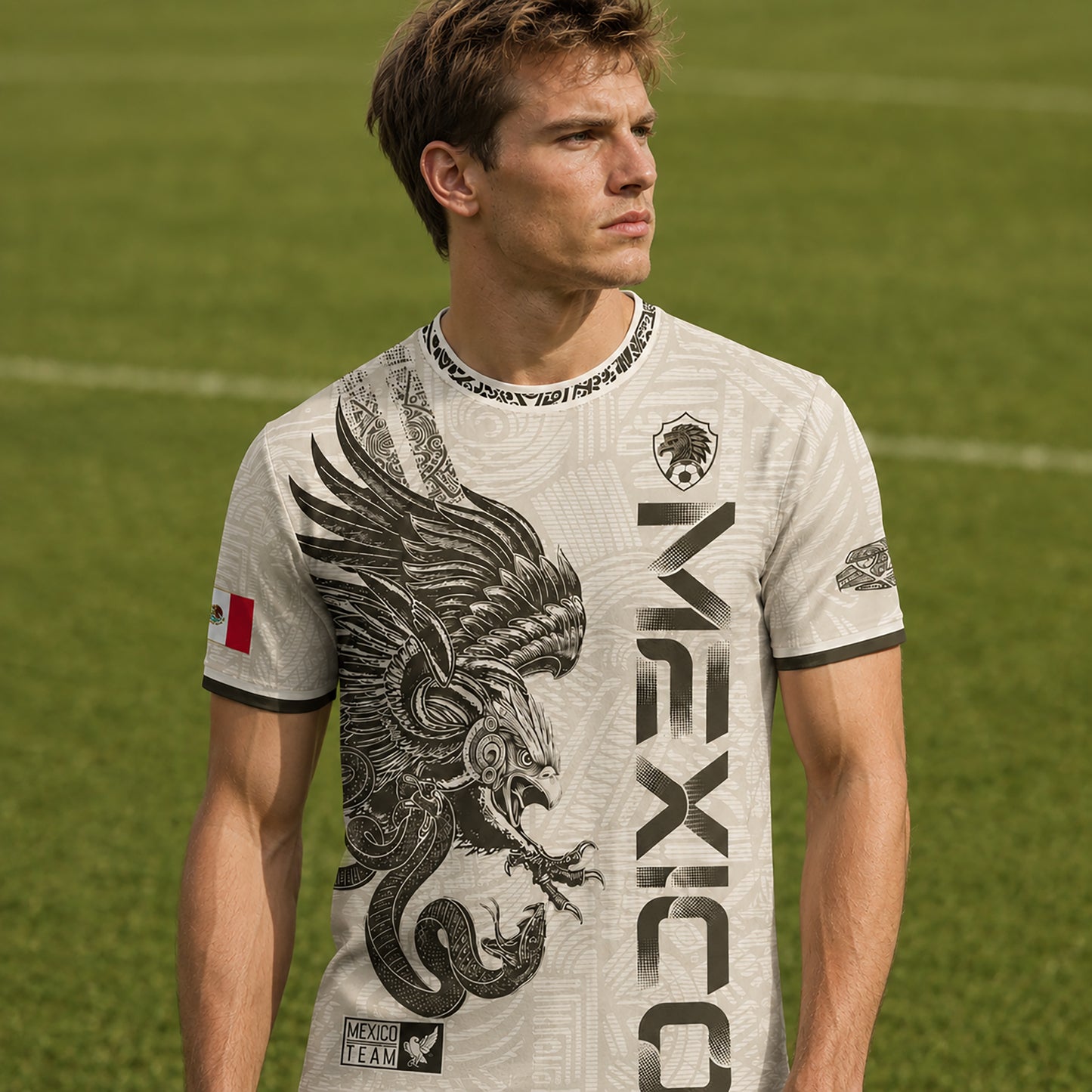 SJ-338-Mexico Concept Soccer Jersey Collection, Aztec Calendar Gold Print Athletic Sportswear Apparel Set FREE SHIPING