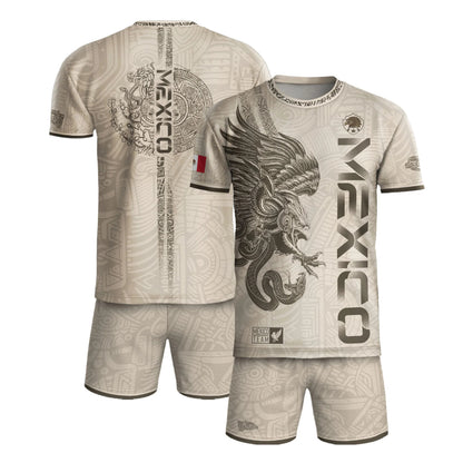 SJ-338-Mexico Concept Soccer Jersey Collection, Aztec Calendar Gold Print Athletic Sportswear Apparel Set FREE SHIPING