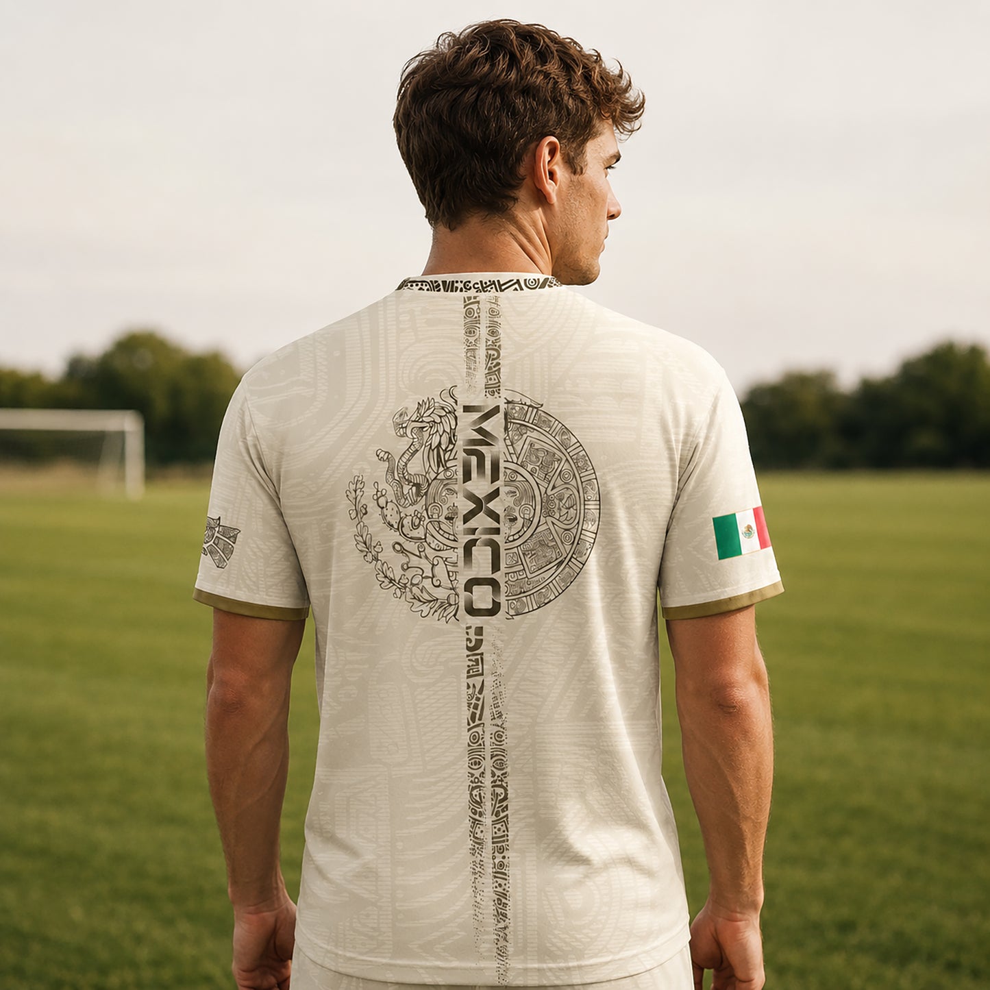 SJ-338-Mexico Concept Soccer Jersey Collection, Aztec Calendar Gold Print Athletic Sportswear Apparel Set FREE SHIPING