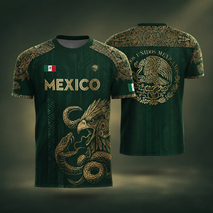 SJ-339-Mexican Pride Warrior Graphic Tee Collection, Premium Aztec Pattern Jersey Top Apparel Pack FREE SHIPING