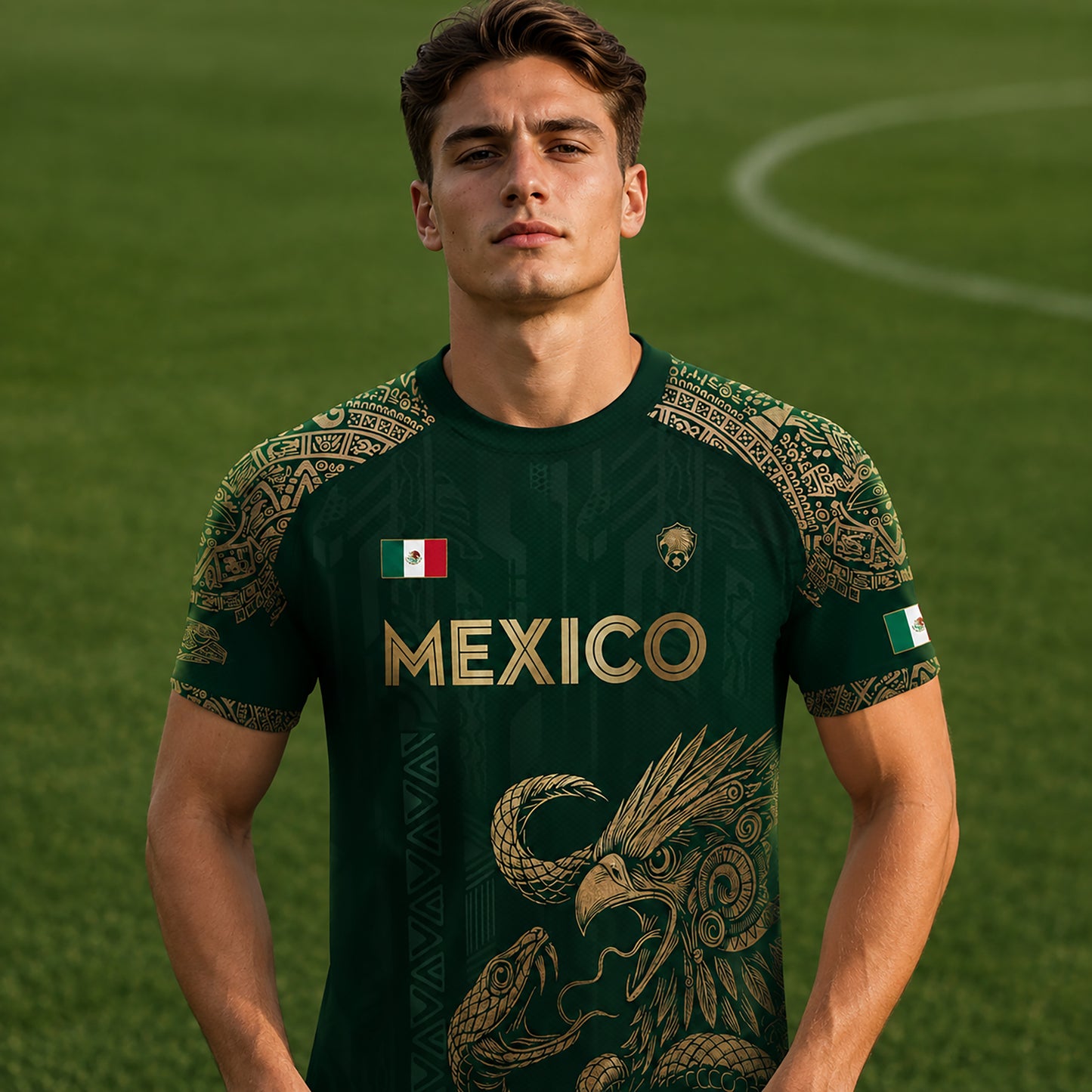 SJ-339-Mexican Pride Warrior Graphic Tee Collection, Premium Aztec Pattern Jersey Top Apparel Pack FREE SHIPING