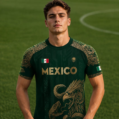 SJ-339-Mexican Pride Warrior Graphic Tee Collection, Premium Aztec Pattern Jersey Top Apparel Pack FREE SHIPING