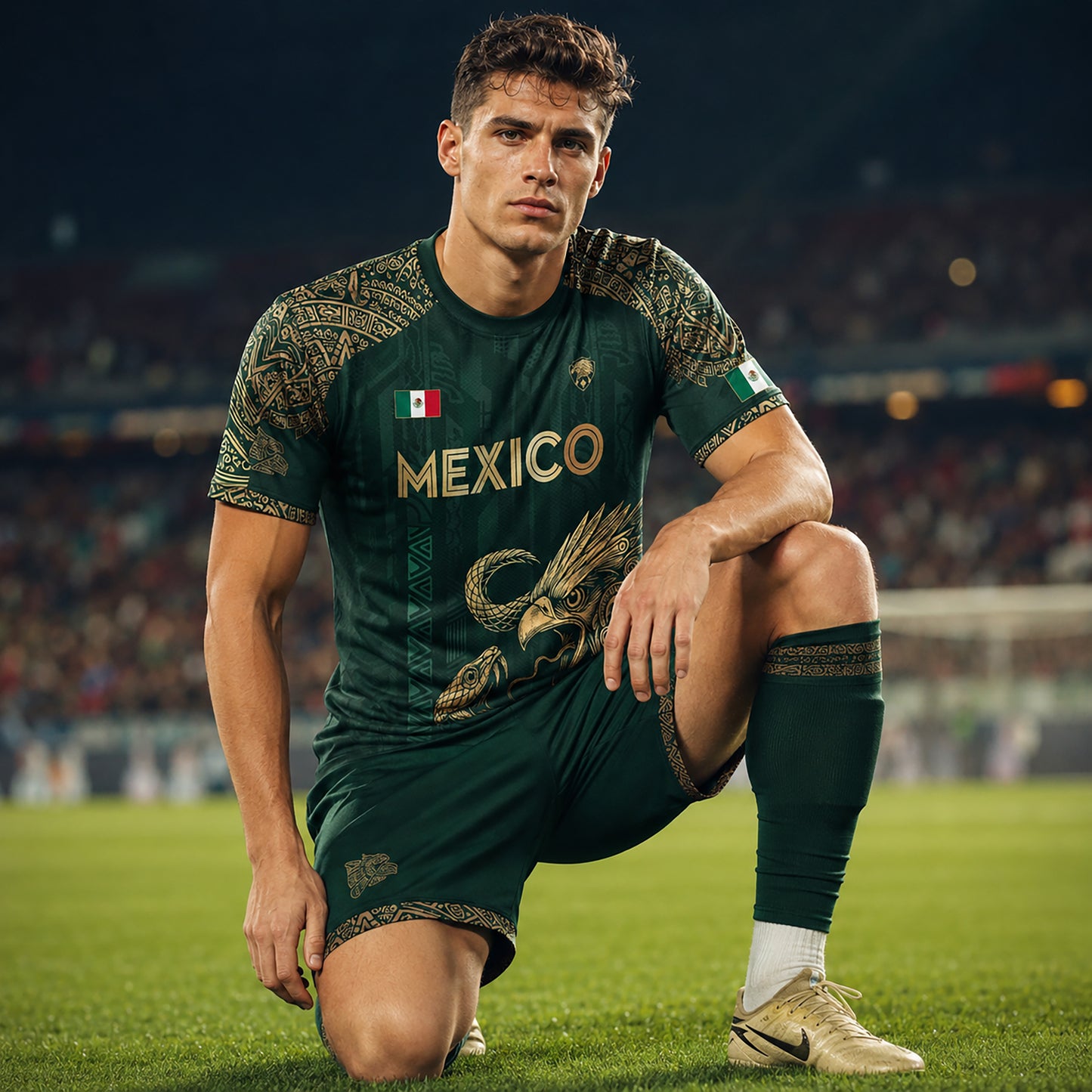 SJ-339-Mexican Pride Warrior Graphic Tee Collection, Premium Aztec Pattern Jersey Top Apparel Pack FREE SHIPING