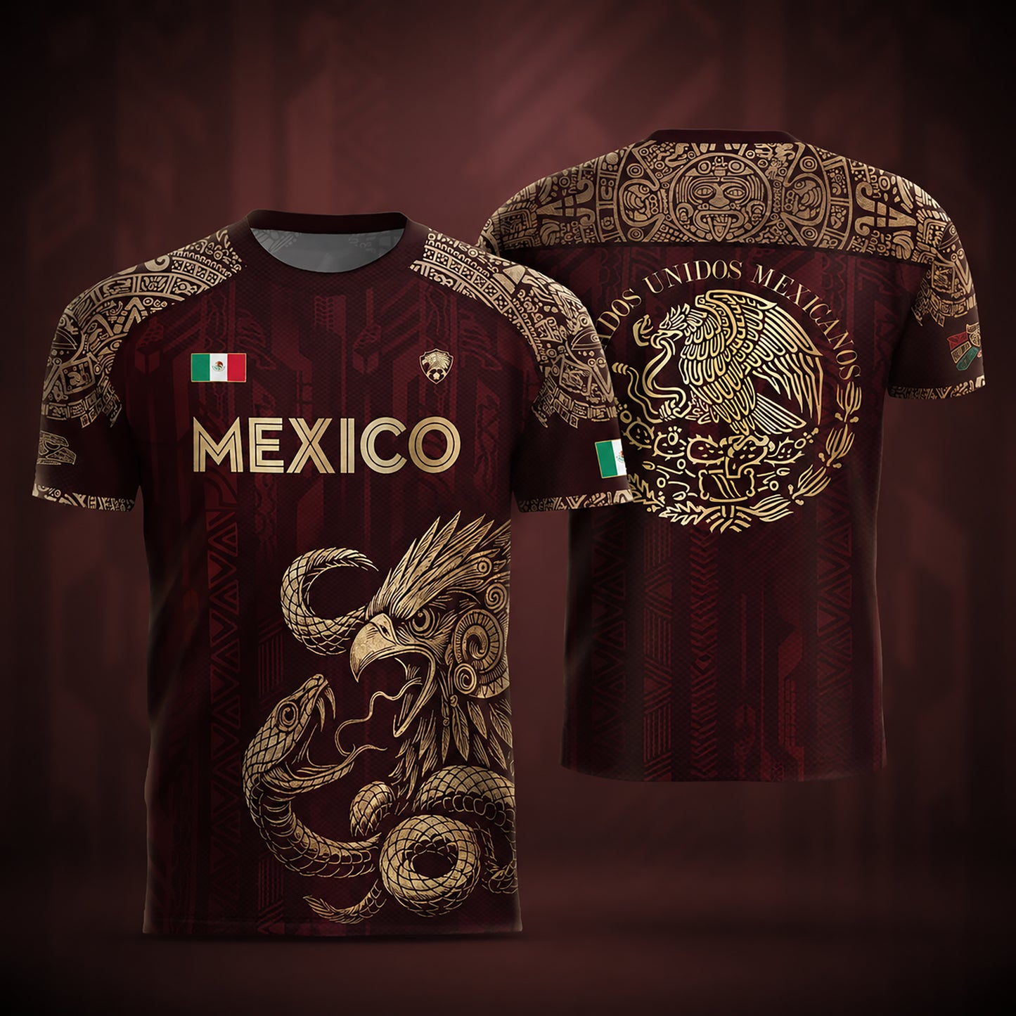 SJ-339-Mexican Pride Warrior Graphic Tee Collection, Premium Aztec Pattern Jersey Top Apparel Pack FREE SHIPING