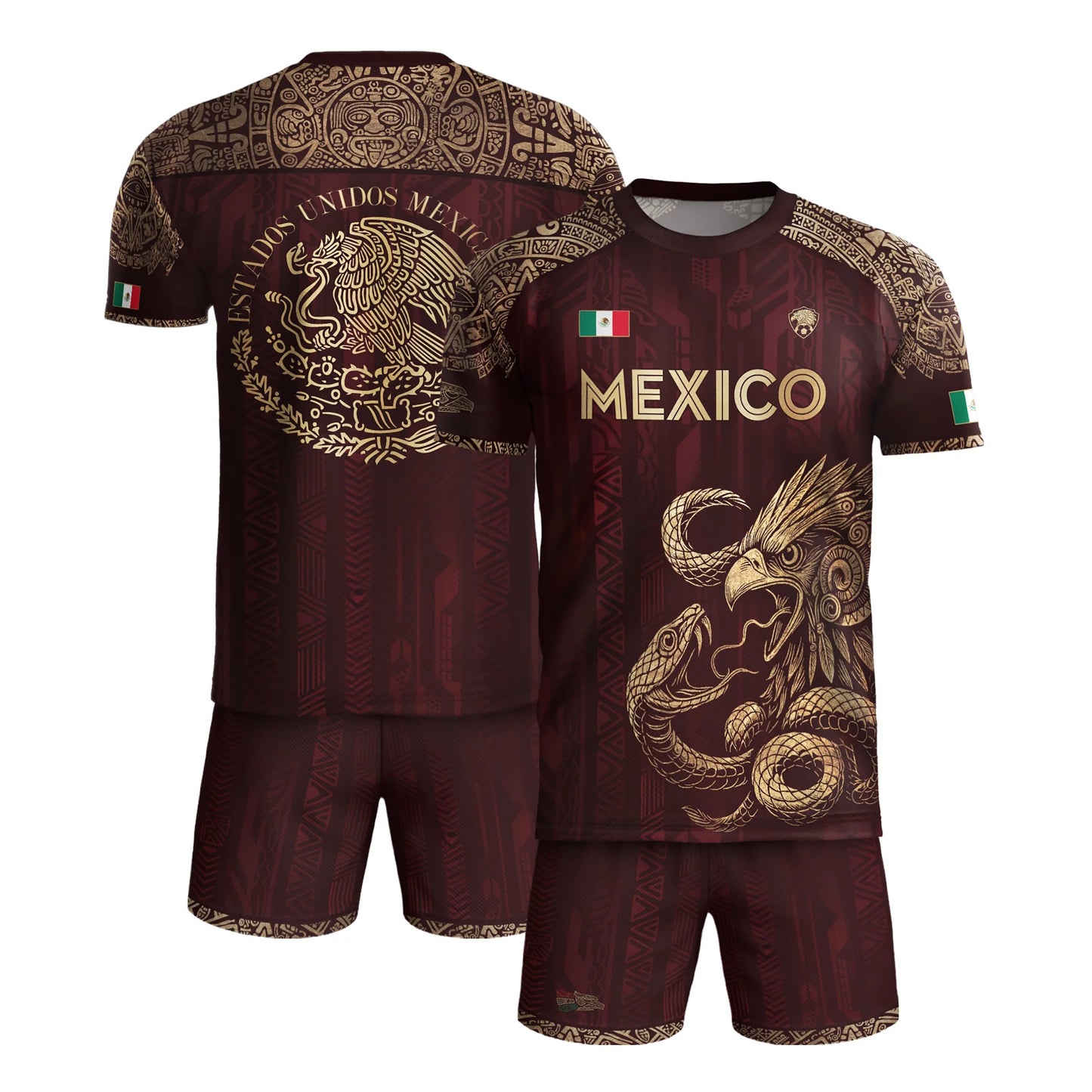 SJ-339-Mexican Pride Warrior Graphic Tee Collection, Premium Aztec Pattern Jersey Top Apparel Pack FREE SHIPING