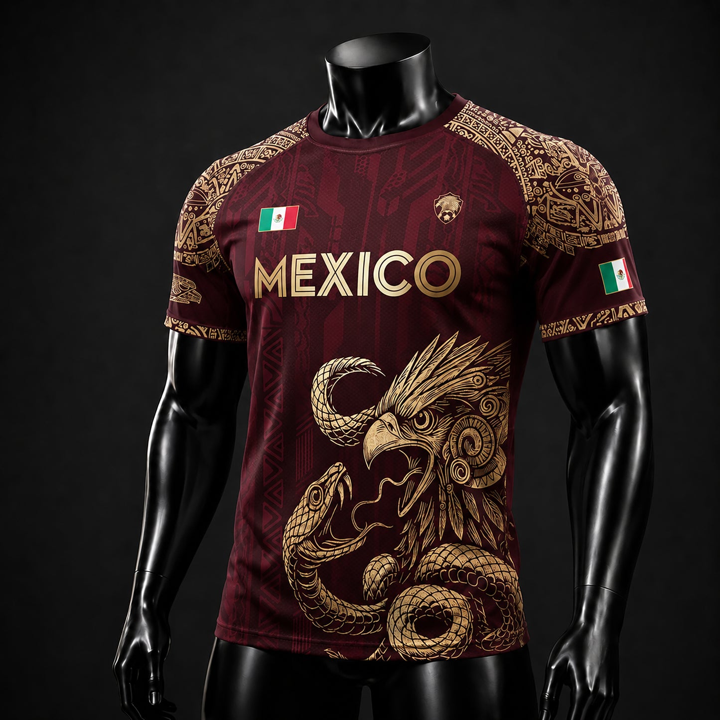 SJ-339-Mexican Pride Warrior Graphic Tee Collection, Premium Aztec Pattern Jersey Top Apparel Pack FREE SHIPING