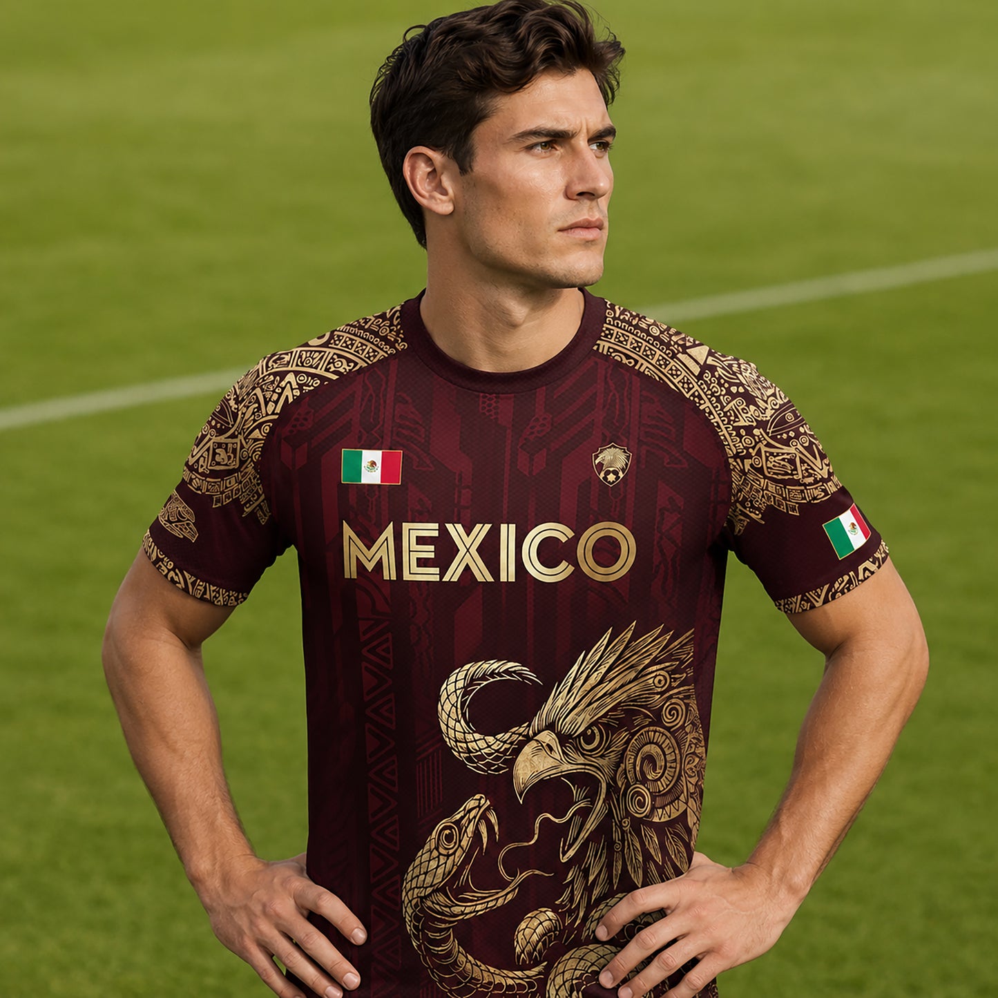 SJ-339-Mexican Pride Warrior Graphic Tee Collection, Premium Aztec Pattern Jersey Top Apparel Pack FREE SHIPING