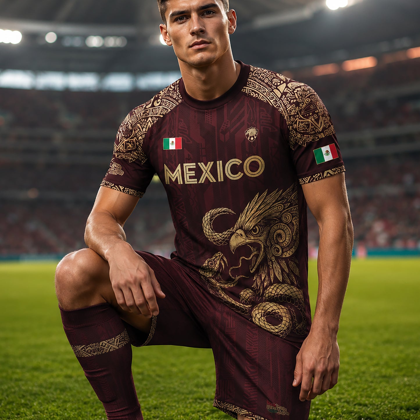 SJ-339-Mexican Pride Warrior Graphic Tee Collection, Premium Aztec Pattern Jersey Top Apparel Pack FREE SHIPING