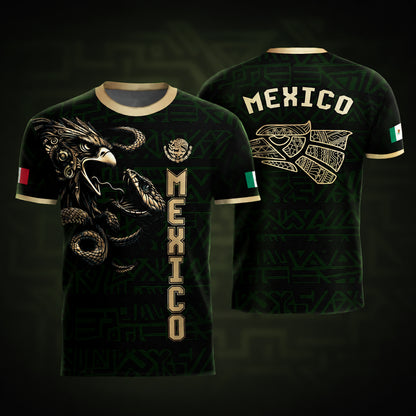 SJ-340-Mexico Aztec Eagle Soccer Jersey Set, Gold Calendar Football Shirts Sportswear Collection FREE SHIPPING