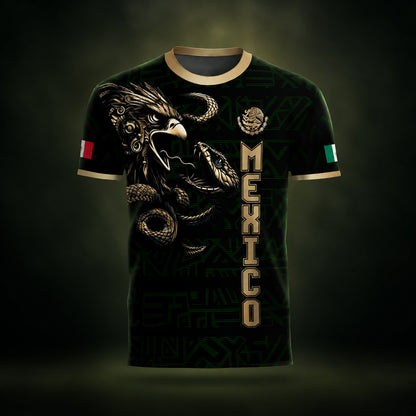 SJ-340-Mexico Aztec Eagle Soccer Jersey Set, Gold Calendar Football Shirts Sportswear Collection FREE SHIPPING