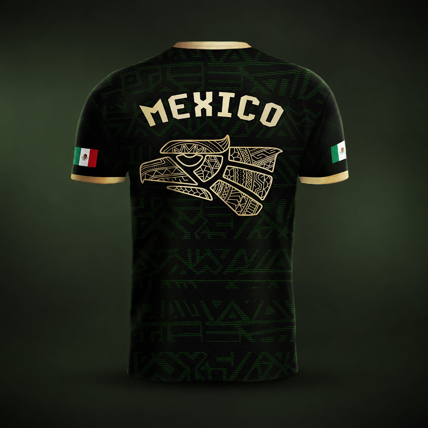 SJ-340-Mexico Aztec Eagle Soccer Jersey Set, Gold Calendar Football Shirts Sportswear Collection FREE SHIPPING