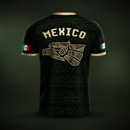 SJ-340-Mexico Aztec Eagle Soccer Jersey Set, Gold Calendar Football Shirts Sportswear Collection FREE SHIPPING