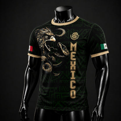 SJ-340-Mexico Aztec Eagle Soccer Jersey Set, Gold Calendar Football Shirts Sportswear Collection FREE SHIPPING