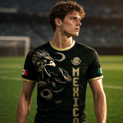 SJ-340-Mexico Aztec Eagle Soccer Jersey Set, Gold Calendar Football Shirts Sportswear Collection FREE SHIPPING