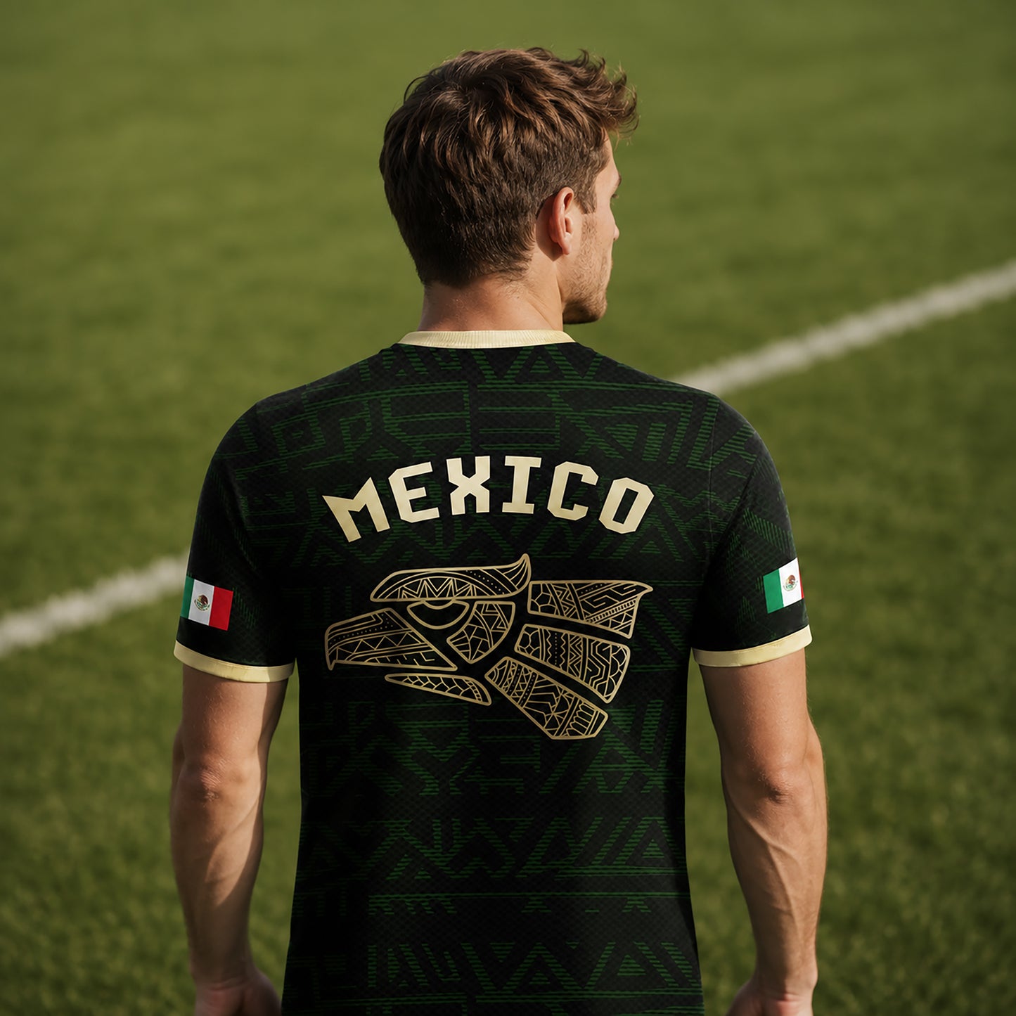 SJ-340-Mexico Aztec Eagle Soccer Jersey Set, Gold Calendar Football Shirts Sportswear Collection FREE SHIPPING