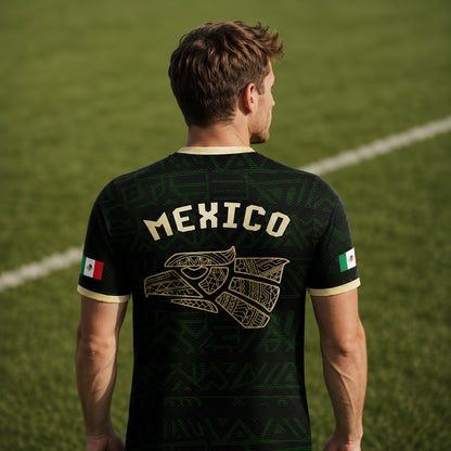 SJ-340-Mexico Aztec Eagle Soccer Jersey Set, Gold Calendar Football Shirts Sportswear Collection FREE SHIPPING