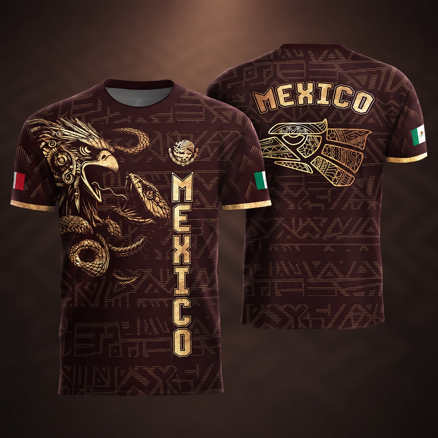 SJ-340-Mexico Aztec Eagle Soccer Jersey Set, Gold Calendar Football Shirts Sportswear Collection FREE SHIPPING