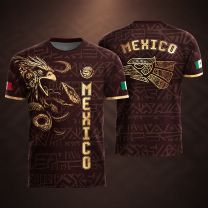 SJ-340-Mexico Aztec Eagle Soccer Jersey Set, Gold Calendar Football Shirts Sportswear Collection FREE SHIPPING
