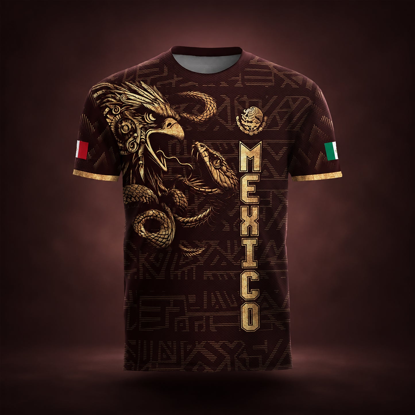 SJ-340-Mexico Aztec Eagle Soccer Jersey Set, Gold Calendar Football Shirts Sportswear Collection FREE SHIPPING
