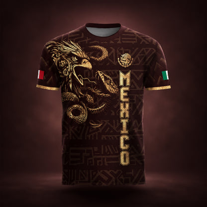 SJ-340-Mexico Aztec Eagle Soccer Jersey Set, Gold Calendar Football Shirts Sportswear Collection FREE SHIPPING
