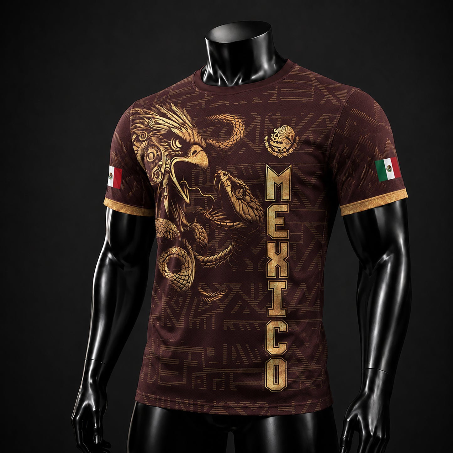 SJ-340-Mexico Aztec Eagle Soccer Jersey Set, Gold Calendar Football Shirts Sportswear Collection FREE SHIPPING