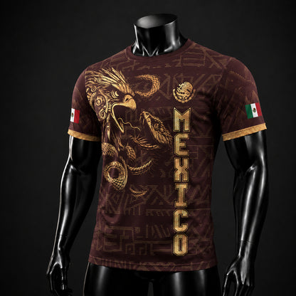 SJ-340-Mexico Aztec Eagle Soccer Jersey Set, Gold Calendar Football Shirts Sportswear Collection FREE SHIPPING