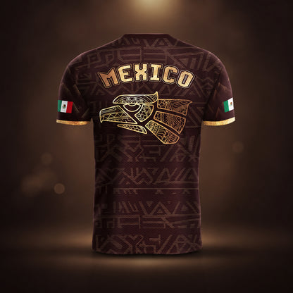 SJ-340-Mexico Aztec Eagle Soccer Jersey Set, Gold Calendar Football Shirts Sportswear Collection FREE SHIPPING