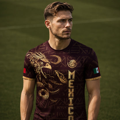 SJ-340-Mexico Aztec Eagle Soccer Jersey Set, Gold Calendar Football Shirts Sportswear Collection FREE SHIPPING