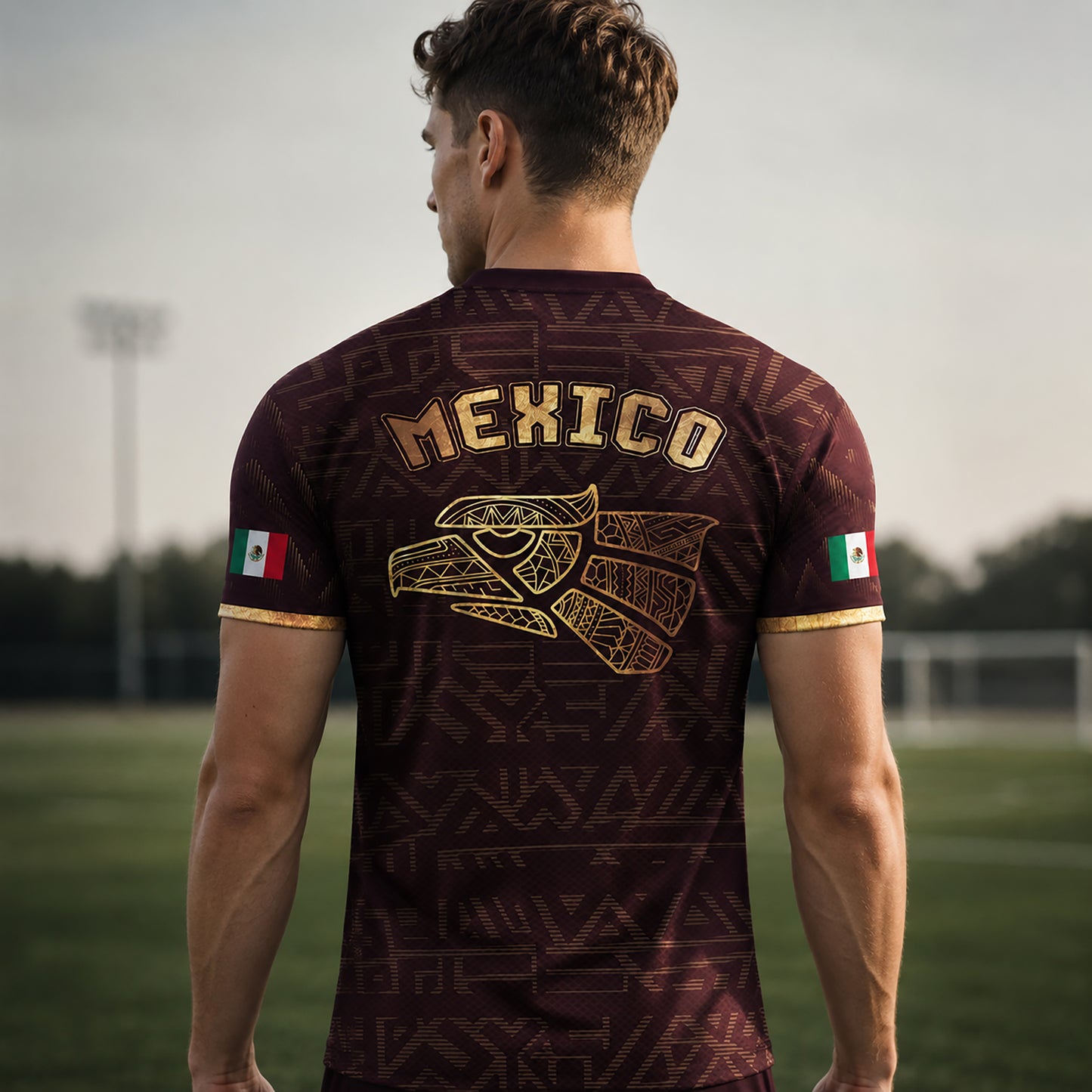 SJ-340-Mexico Aztec Eagle Soccer Jersey Set, Gold Calendar Football Shirts Sportswear Collection FREE SHIPPING