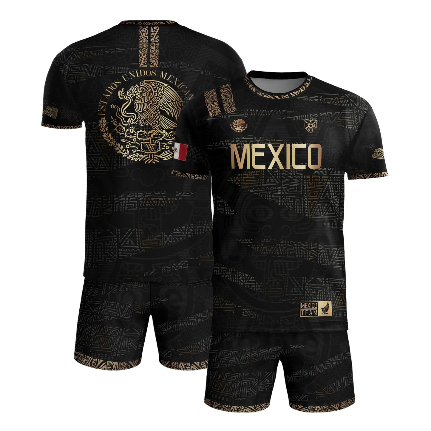 SJ-344-Adult/Youth Mexico Aztec Eagle Soccer Jersey Set, Matching Shorts Graphic Football Sportswear Outfit FREE SHIPPING