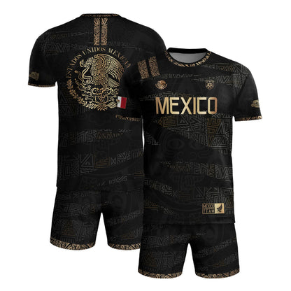 SJ-344-Adult/Youth Mexico Aztec Eagle Soccer Jersey Set, Matching Shorts Graphic Football Sportswear Outfit FREE SHIPPING