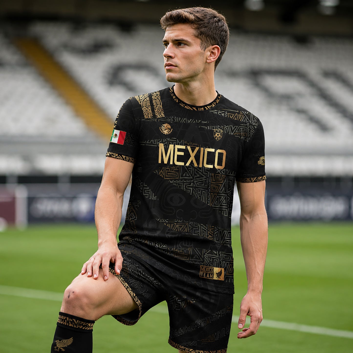 SJ-344-Adult/Youth Mexico Aztec Eagle Soccer Jersey Set, Matching Shorts Graphic Football Sportswear Outfit FREE SHIPPING