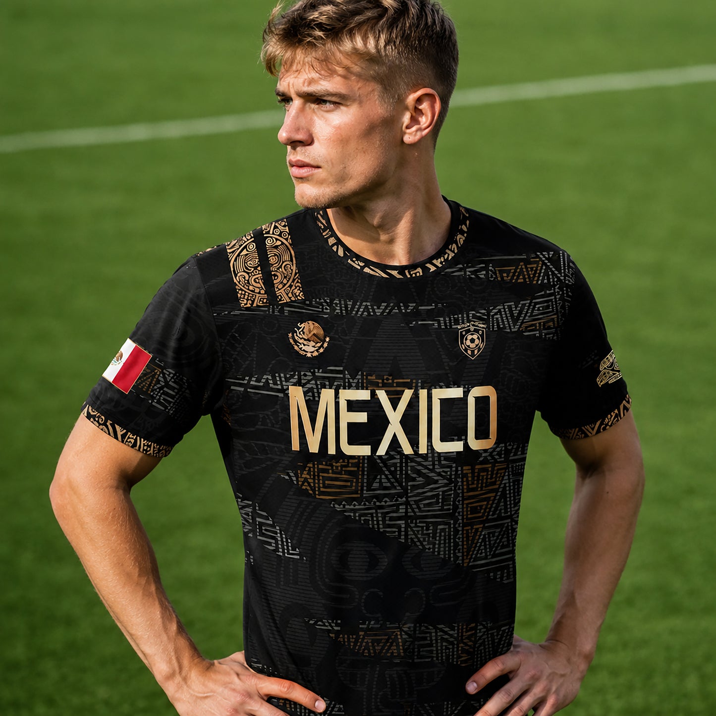 SJ-344-Adult/Youth Mexico Aztec Eagle Soccer Jersey Set, Matching Shorts Graphic Football Sportswear Outfit FREE SHIPPING