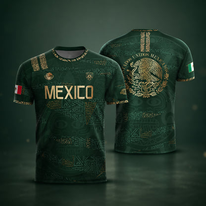 SJ-344-Adult/Youth Mexico Aztec Eagle Soccer Jersey Set, Matching Shorts Graphic Football Sportswear Outfit FREE SHIPPING