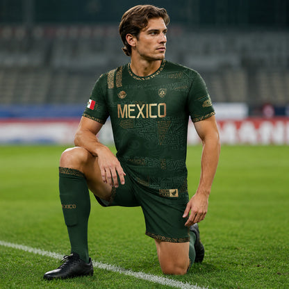 SJ-344-Adult/Youth Mexico Aztec Eagle Soccer Jersey Set, Matching Shorts Graphic Football Sportswear Outfit FREE SHIPPING