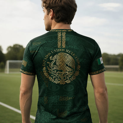 SJ-344-Adult/Youth Mexico Aztec Eagle Soccer Jersey Set, Matching Shorts Graphic Football Sportswear Outfit FREE SHIPPING
