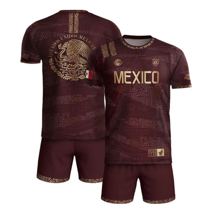 SJ-344-Adult/Youth Mexico Aztec Eagle Soccer Jersey Set, Matching Shorts Graphic Football Sportswear Outfit FREE SHIPPING
